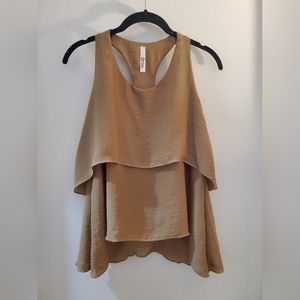 Tan tank top with racer back, XS, swingy layers, fun, sexy, Fluxus!